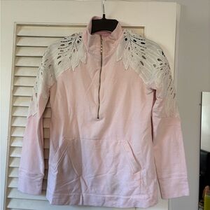 Lilly Pulitzer Pale Pink Zip Pullover with White Lace Details. Never worn.